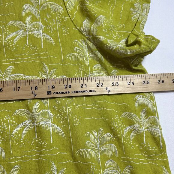 C&C California Shirt Womens 1X Green All Linen Lagen Tropical Palm Trees Beachy - Picture 5 of 8